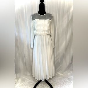 Vintage Miss Elliette Ivory Chiffon Dress; Satin Detail Floaty Skirt. Sz. 8